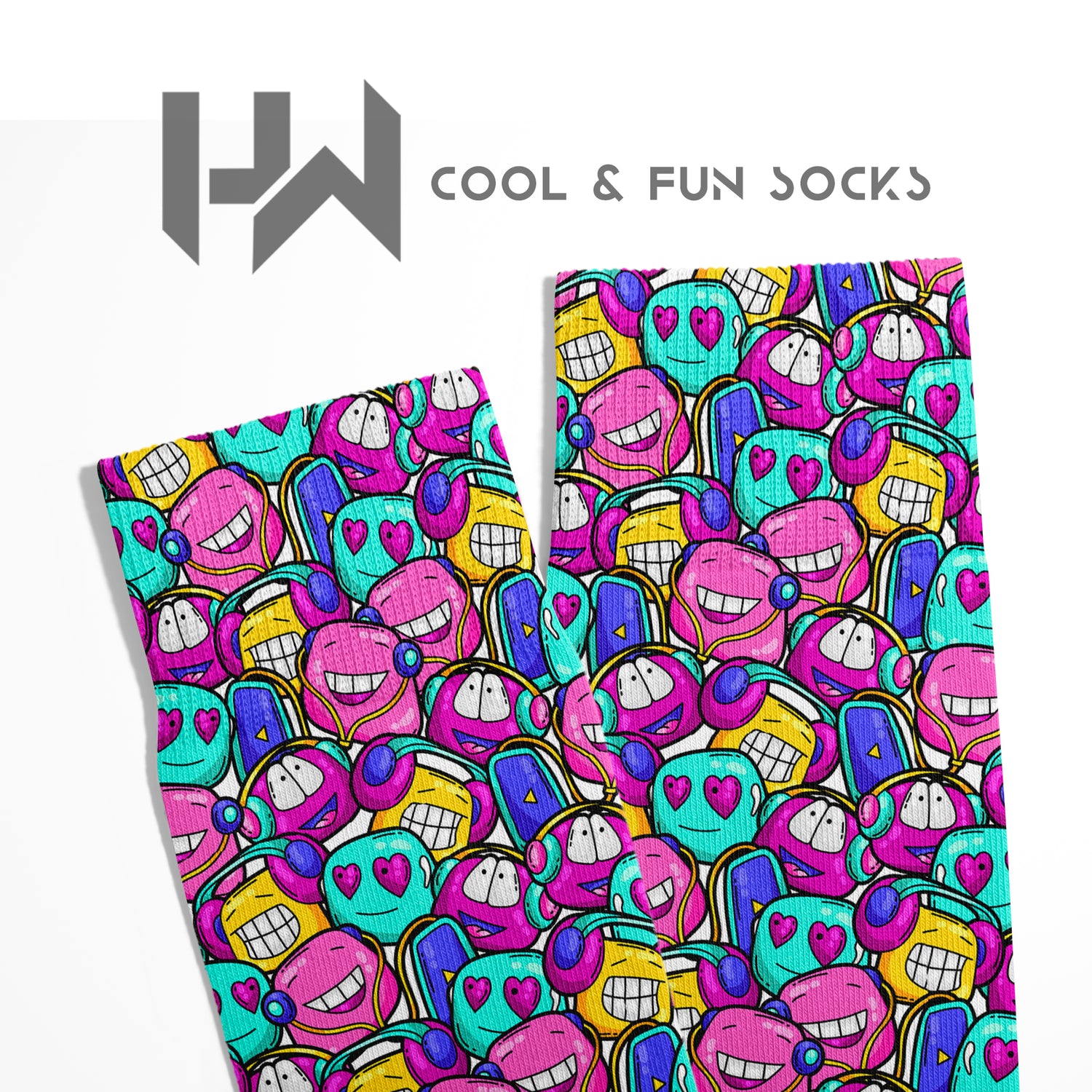 Smiling Face Colorful Graffiti Ankle Socks Digital Printed Unisex – Breathable Performance Series