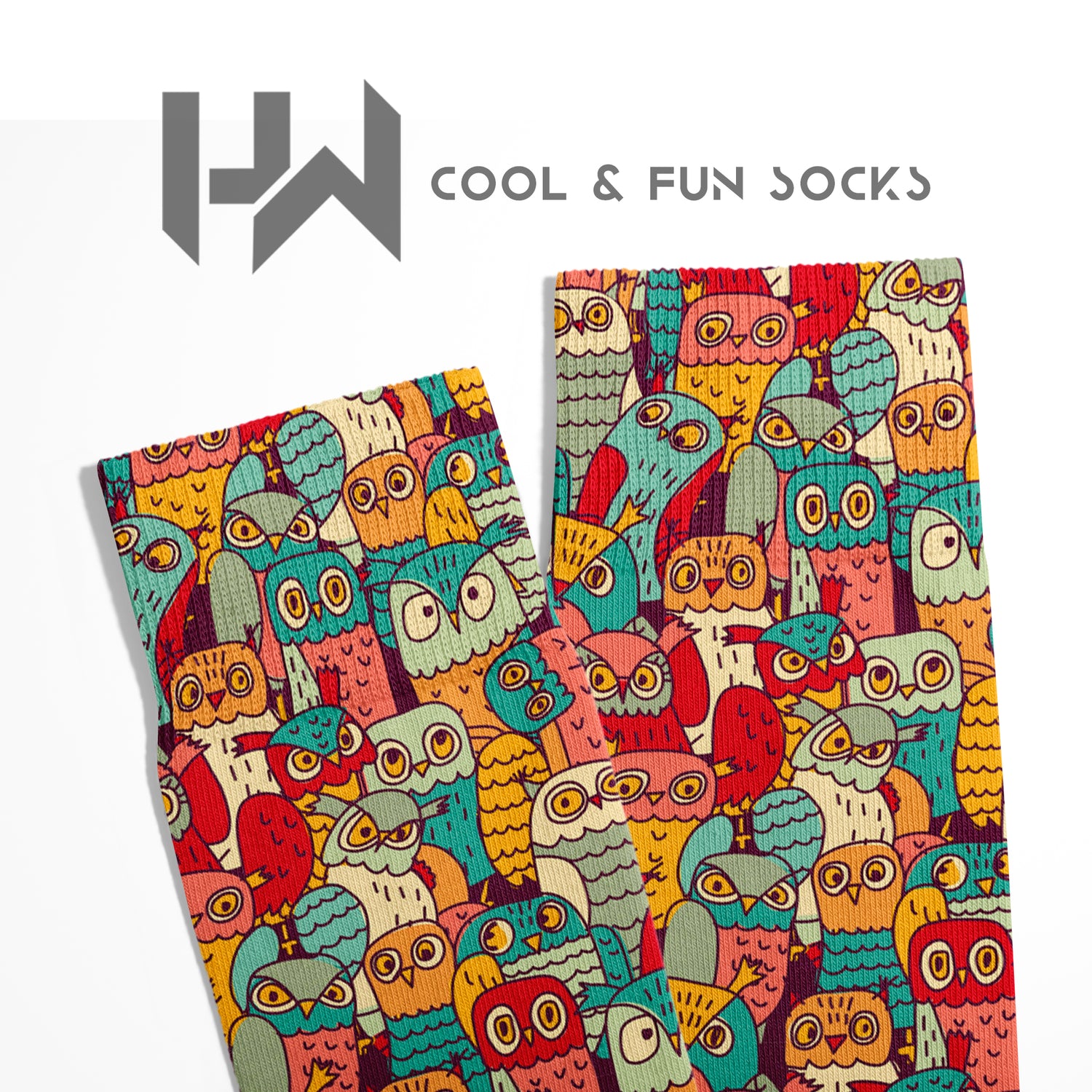 Owl Themed Earth Tones Retro Crew Socks Digital Printed Unisex – Breathable Performance Series