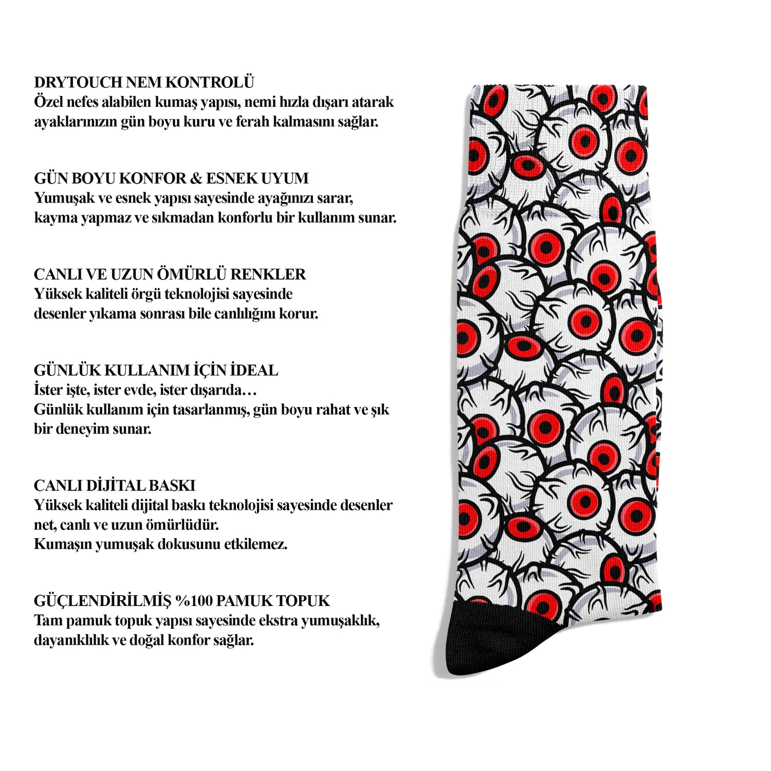 Red Eye Themed Design Socks Digital Print Unisex – Breathable Performance Series