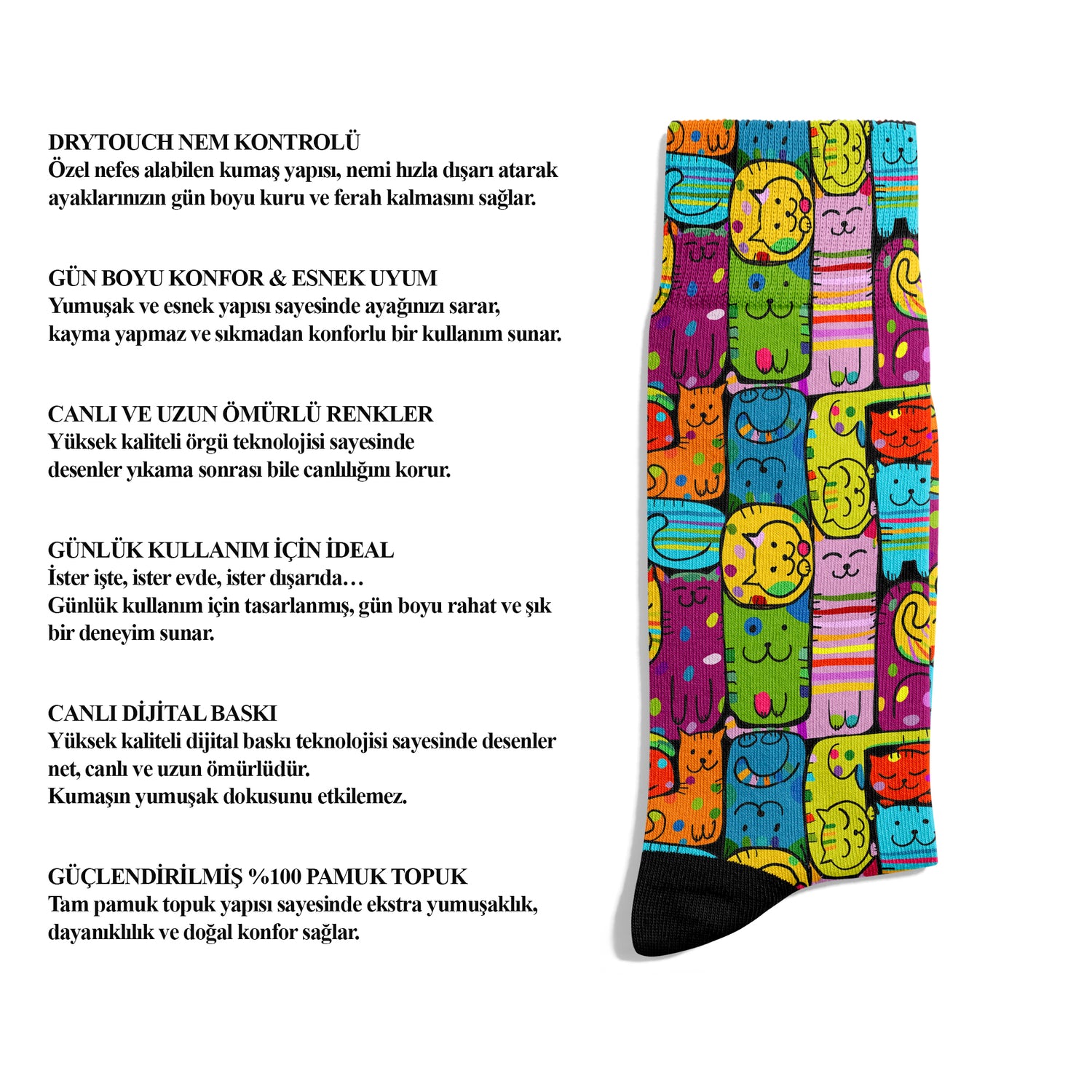 Rainbow Cats Colorful Pop-Art Design Socket Socks Digitally Printed Unisex – Breathable Performance Series