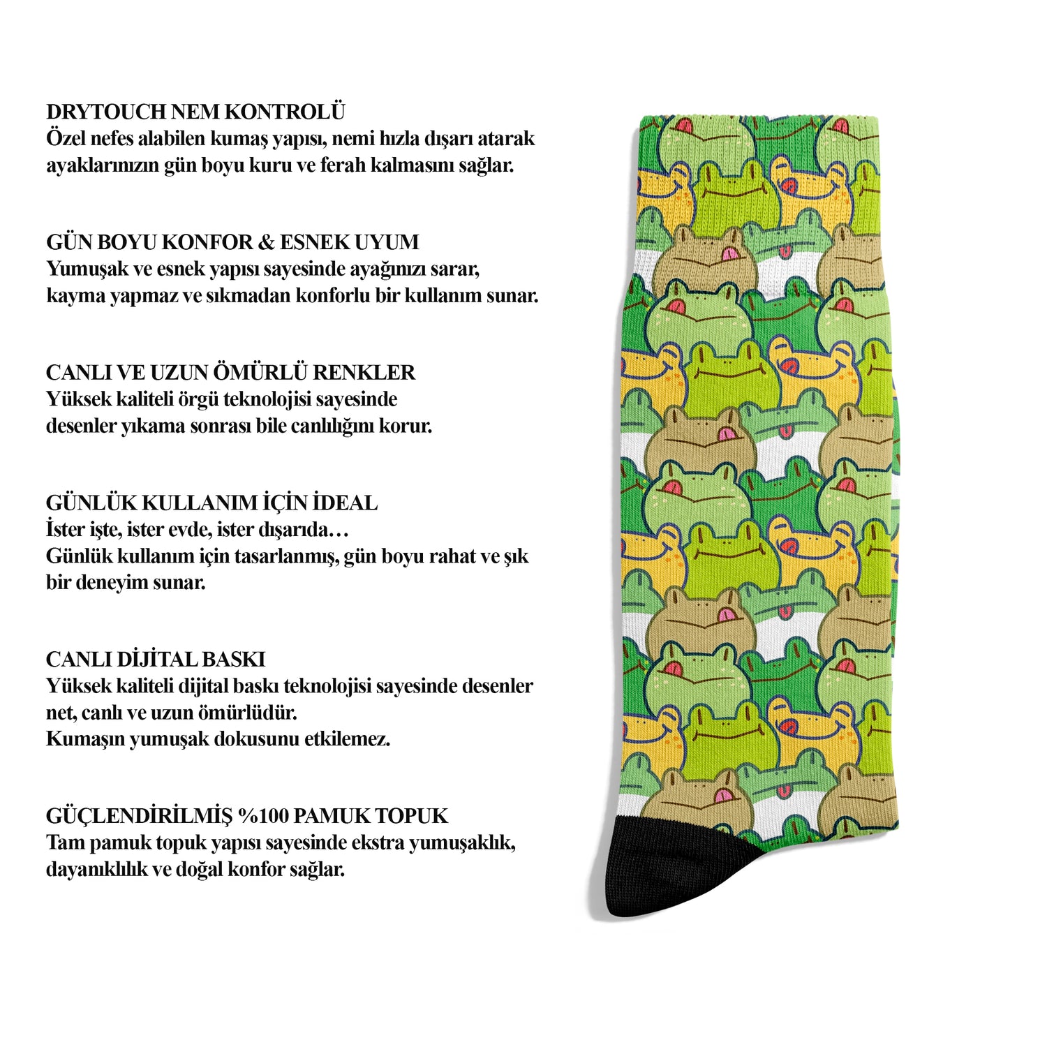 Cheerful Frog Pack Cute Character Design Ankle Socks Digital Printed Unisex – Breathable Performance Series