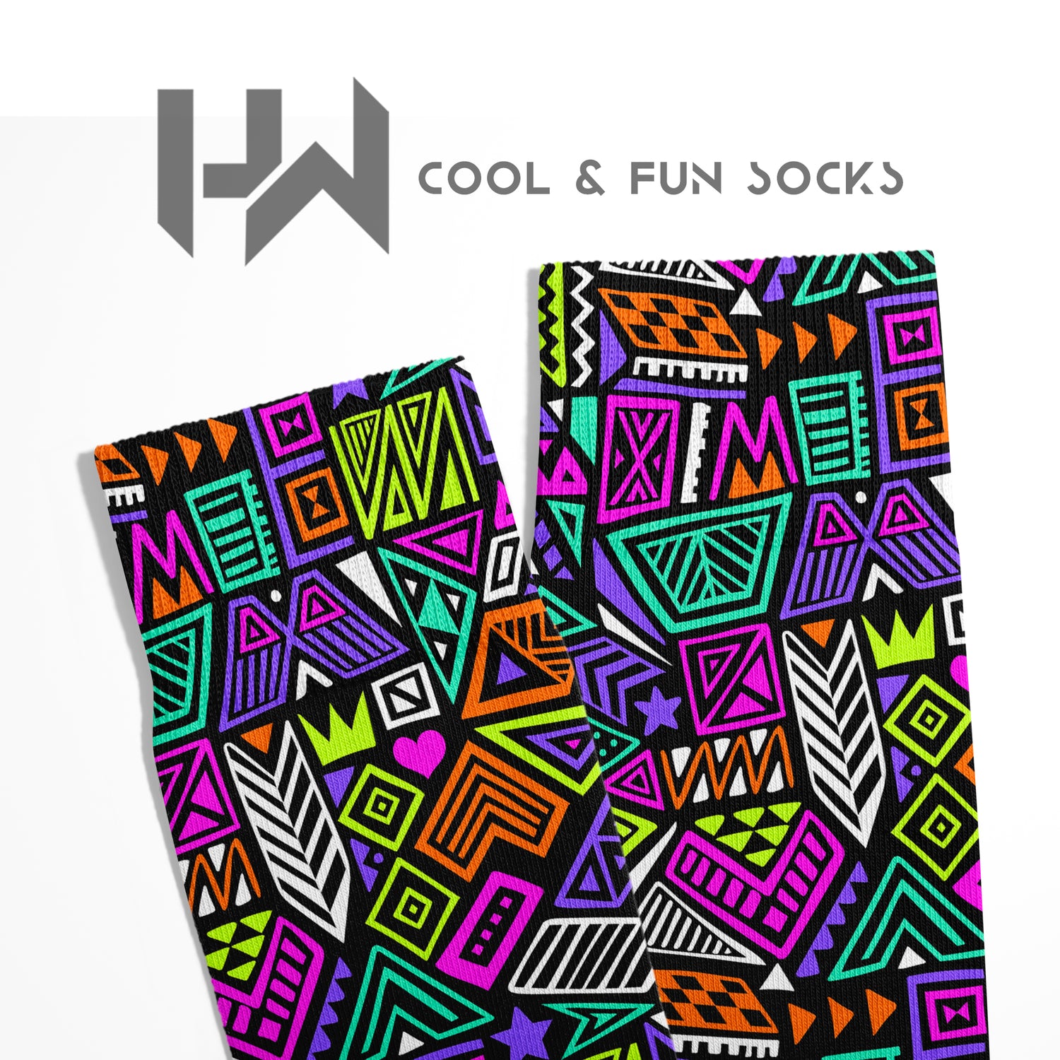 Neon Geometric Labyrinth Ethnic Pattern Dynamic Socket Socks Digital Printed Unisex - Breathable Performance Series