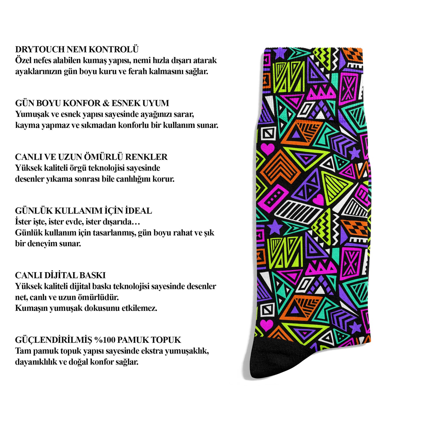 Neon Geometric Labyrinth Ethnic Pattern Dynamic Socket Socks Digital Printed Unisex - Breathable Performance Series