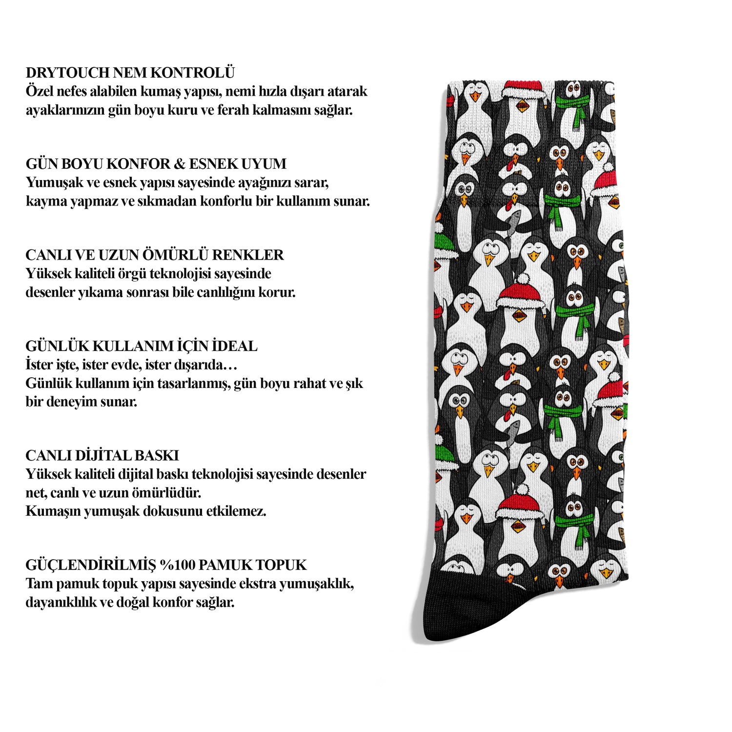 Penguin Winter Themed Digitally Printed Unisex Ankle Socks – DRY TOUCH® Performance Socks