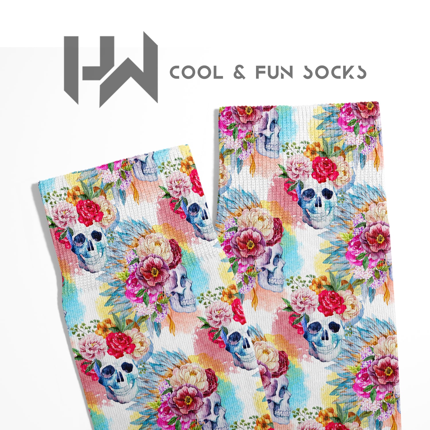 Flowered Skull Design Ankle Socks Digital Print Unisex – DRY TOUCH® Performance Socks