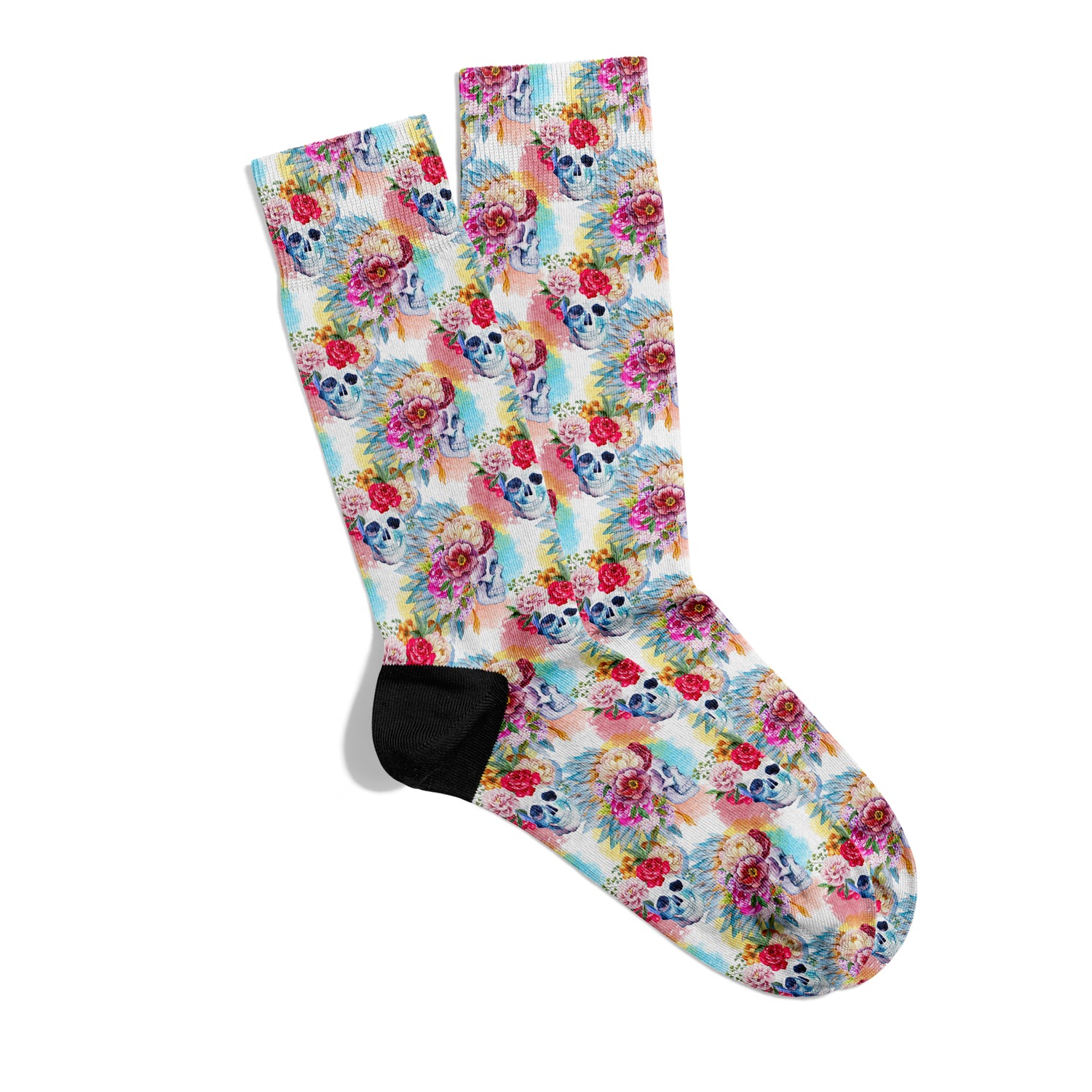 Çiçekli Kafatası Tasarım Soket Çorap Dijital Baskılı Unisex – DRY TOUCH® Performans Çorap