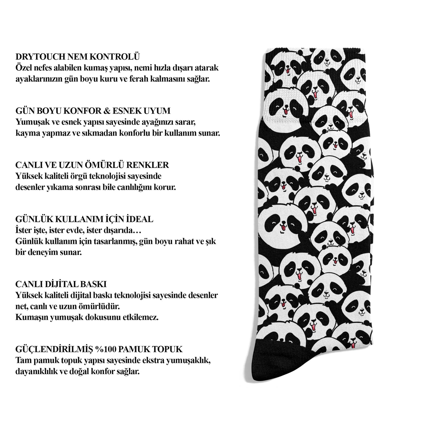 Panda Flock Patterned Ankle Socks Digital Print Unisex – Breathable Performance Series