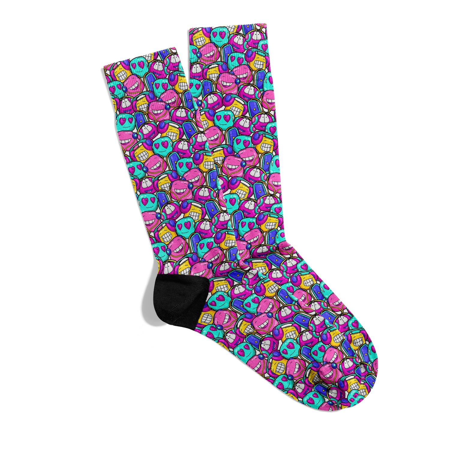 Smiling Face Colorful Graffiti Ankle Socks Digital Printed Unisex – Breathable Performance Series