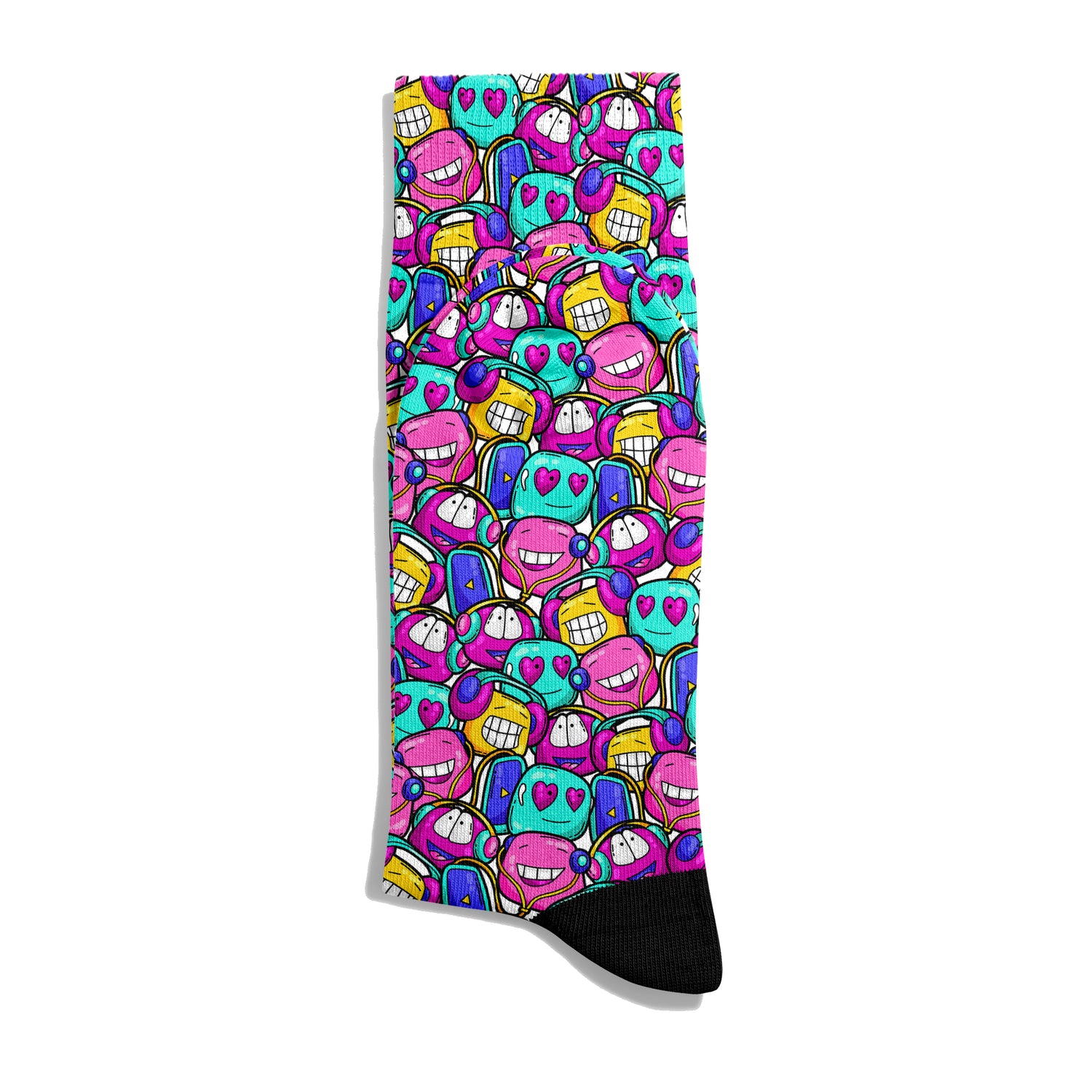 Smiling Face Colorful Graffiti Ankle Socks Digital Printed Unisex – Breathable Performance Series
