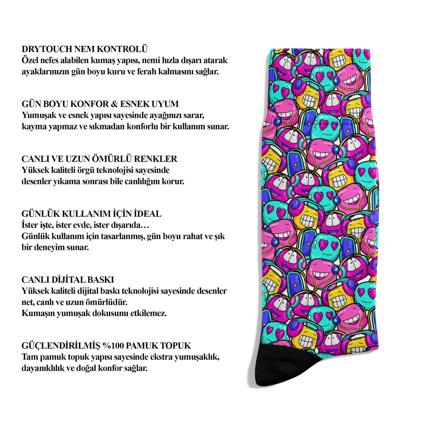 Smiling Face Colorful Graffiti Ankle Socks Digital Printed Unisex – Breathable Performance Series