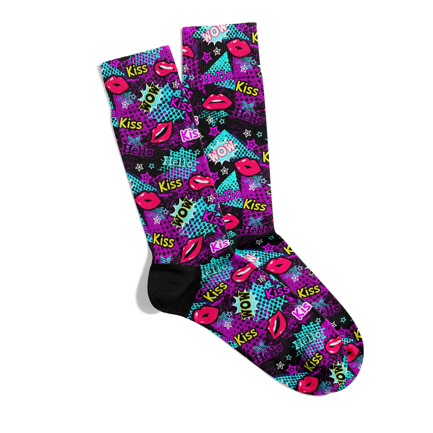 Dudak Desenli Pop-Art Tasarım Soket Çorap Dijital Baskılı Unisex – Nefes Alabilir Performans Serisi