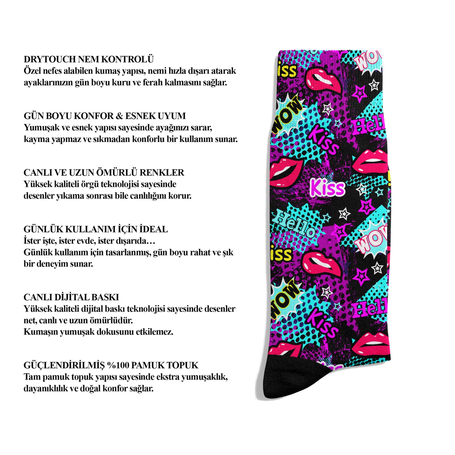 Lip Pattern Pop-Art Design Ankle Socks Digital Print Unisex – Breathable Performance Series