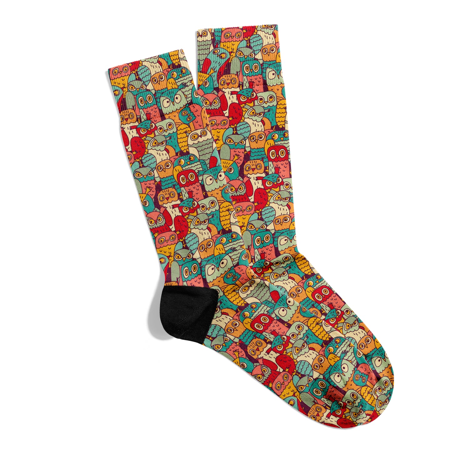 Baykuş Temalı Toprak Tonlu Retro Soket Çorap Dijital Baskılı Unisex – Nefes Alabilir Performans Serisi