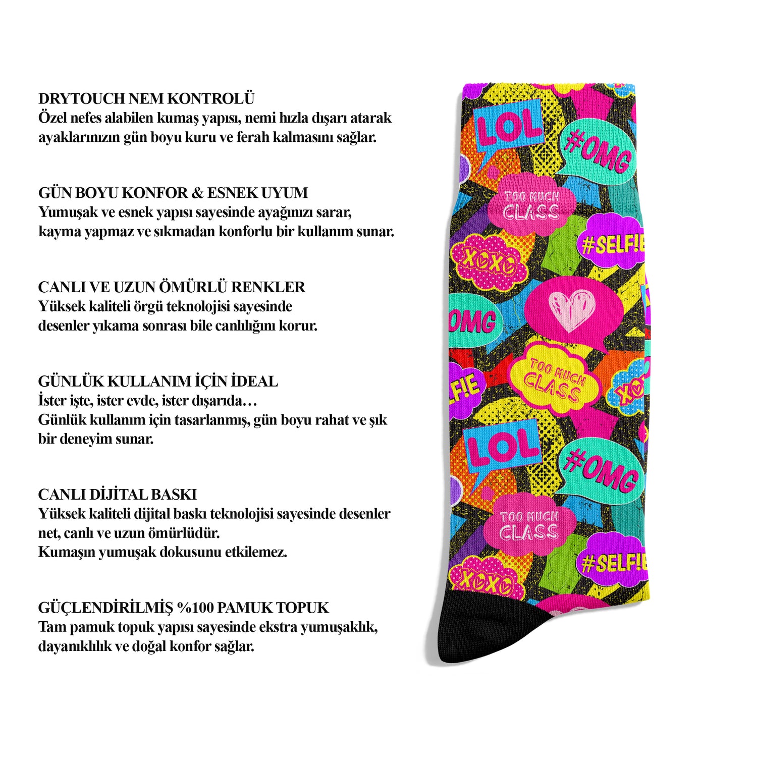 Emoji and Message Bubble Themed Dynamic Ankle Socks Digital Printed Unisex – Breathable Performance Series
