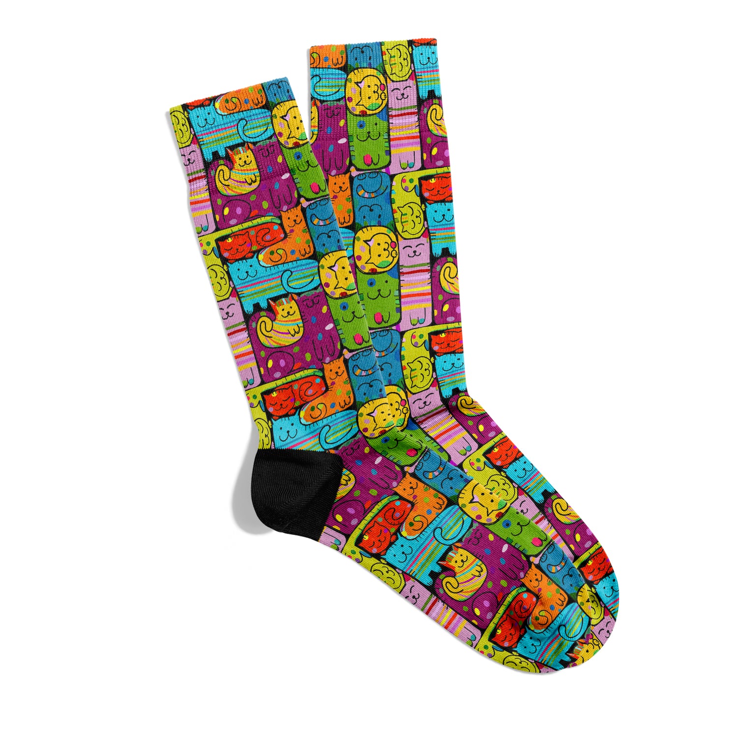 Rainbow Cats Colorful Pop-Art Design Socket Socks Digitally Printed Unisex – Breathable Performance Series