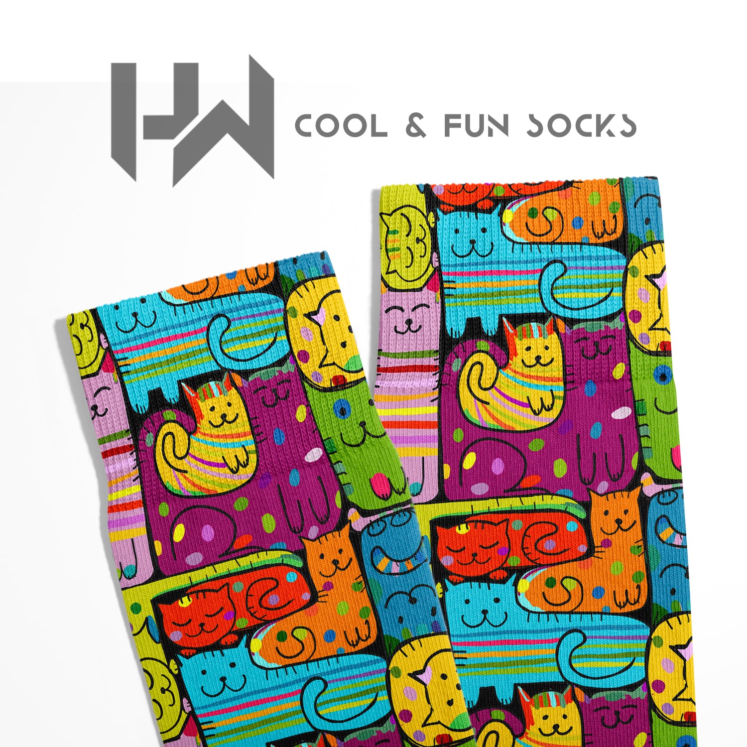 Rainbow Cats Colorful Pop-Art Design Socket Socks Digitally Printed Unisex – Breathable Performance Series