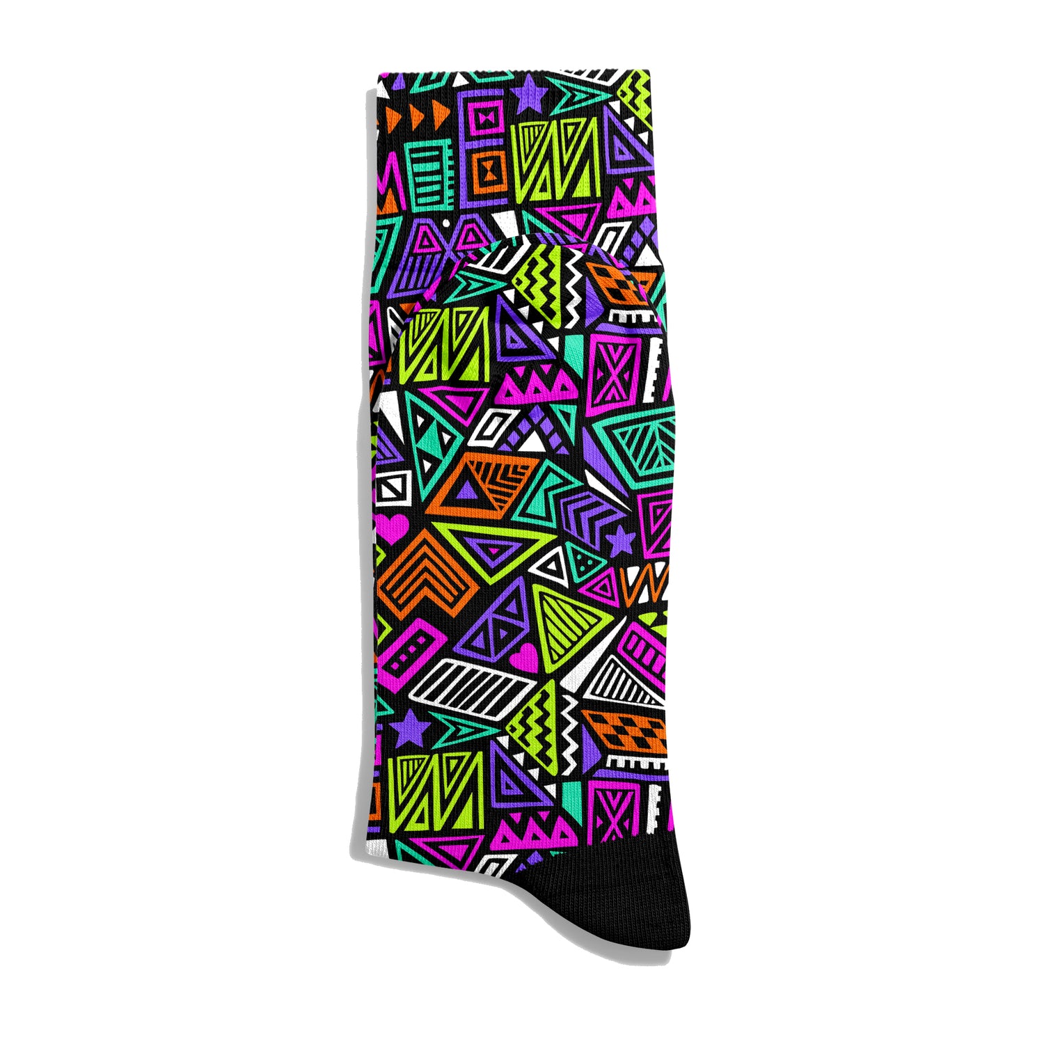 Neon Geometric Labyrinth Ethnic Pattern Dynamic Socket Socks Digital Printed Unisex - Breathable Performance Series