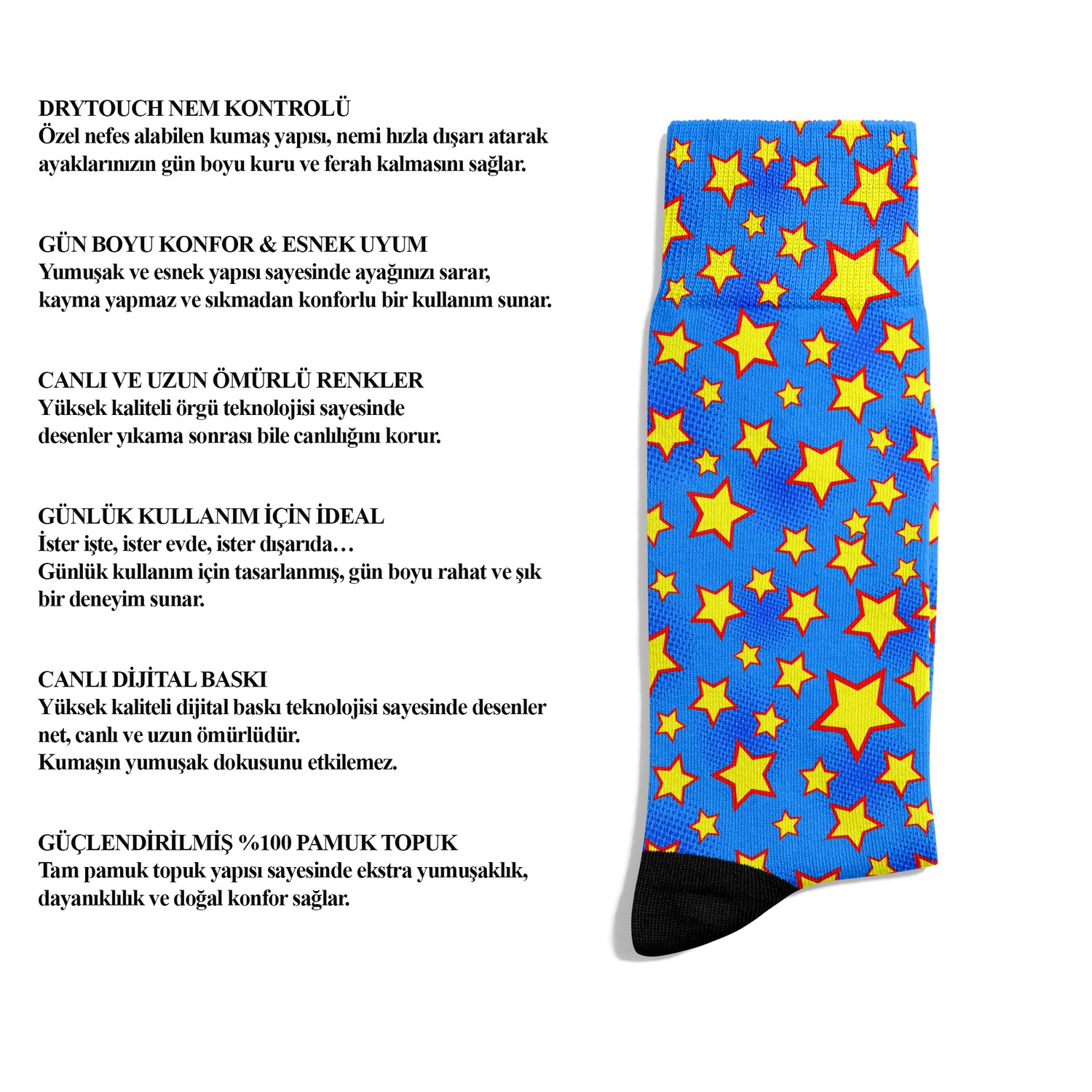 Sky Blue Dynamic Socket Socks with Bright Star Pattern Digitally Printed Unisex – Breathable Performance Series