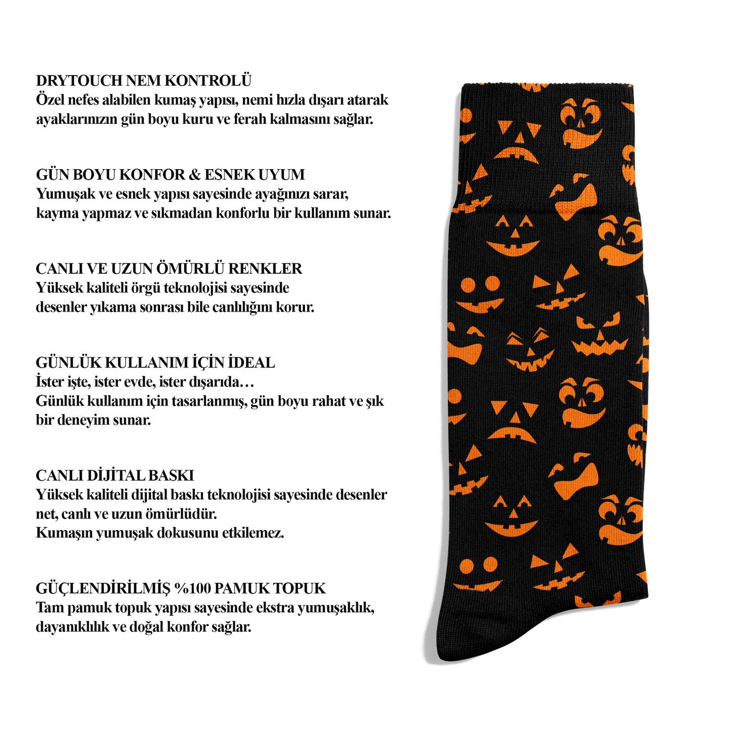 Smiling Pumpkin Face Halloween Ankle Socks Digitally Printed Unisex – Breathable Performance Series