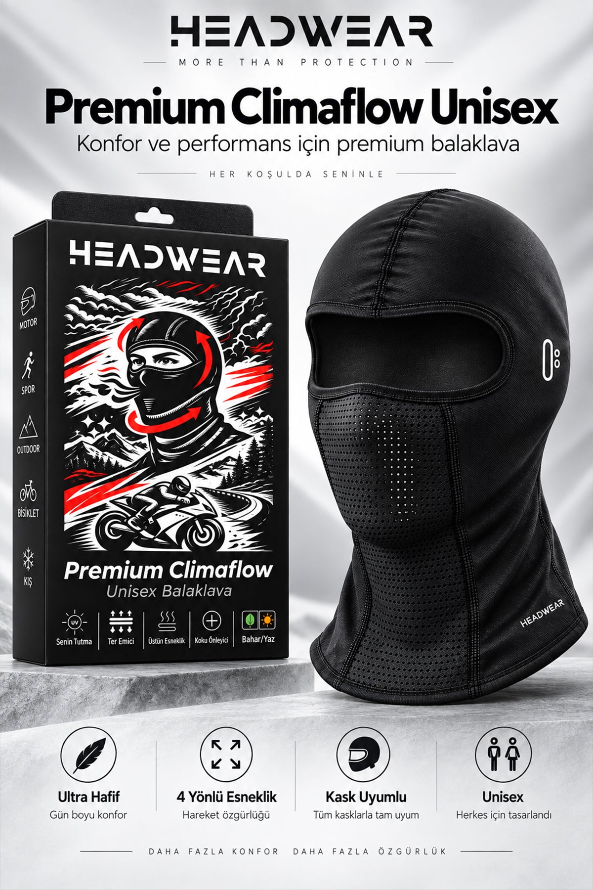 Headwear Premium Climaflow Unisex Yazlık Siyah Balaklava