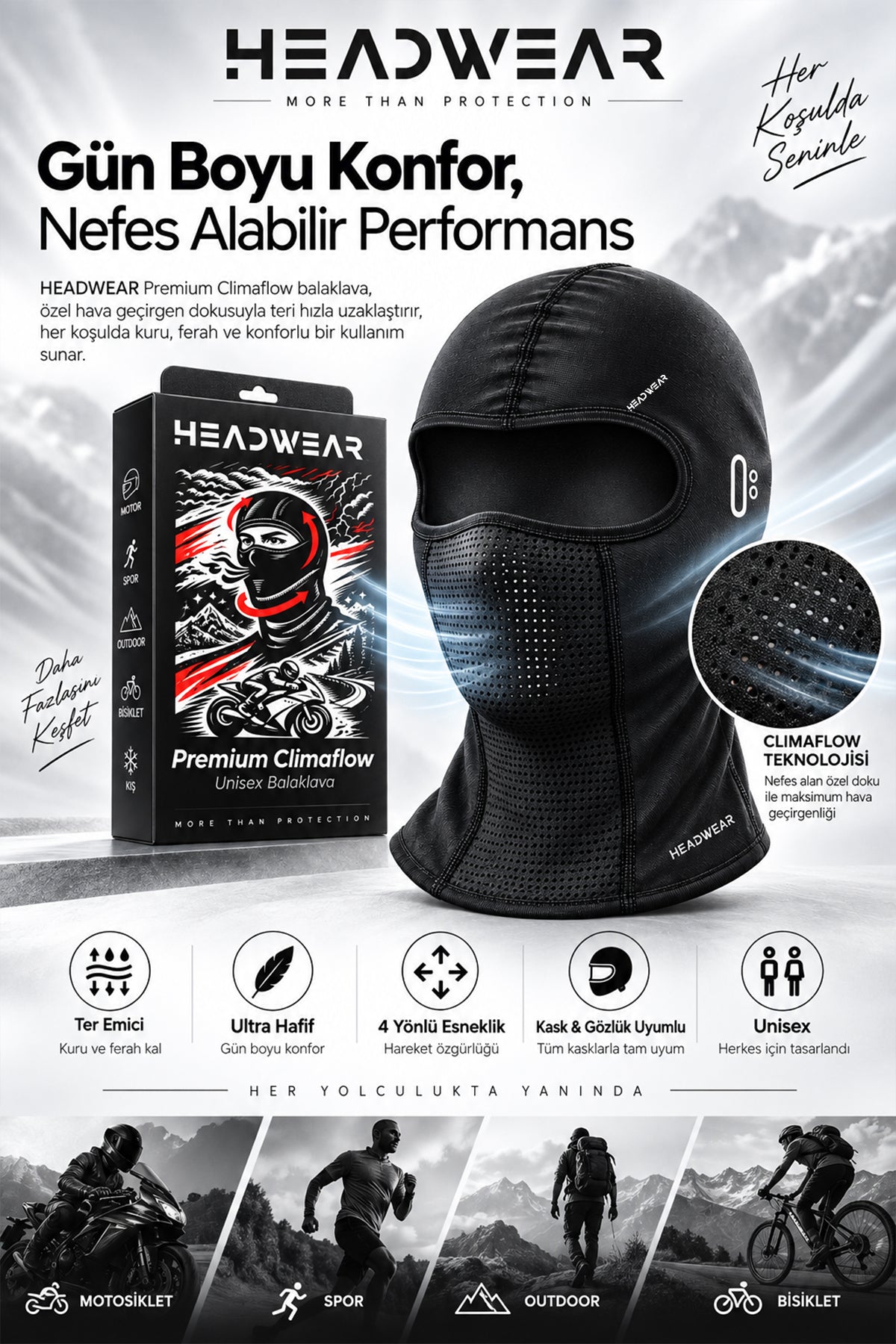 Headwear Premium Cool Touch Black Balaclava