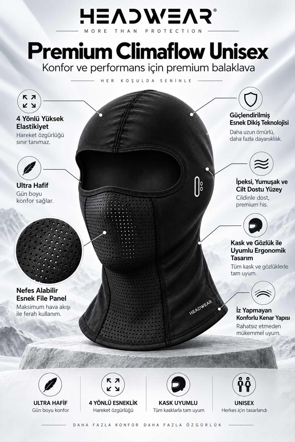 Headwear Premium Cool Touch Black Balaclava